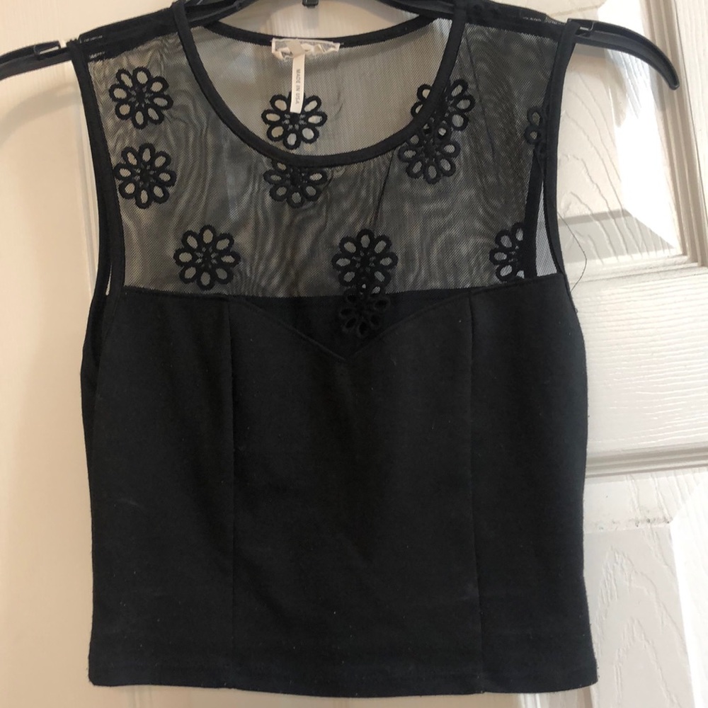 Black mesh crop top